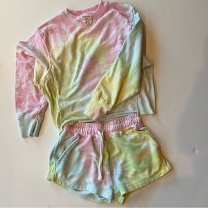 Dreamsicle X-Small Women's Tie Dye Pastel Rainbow Two Piece Lounge Set